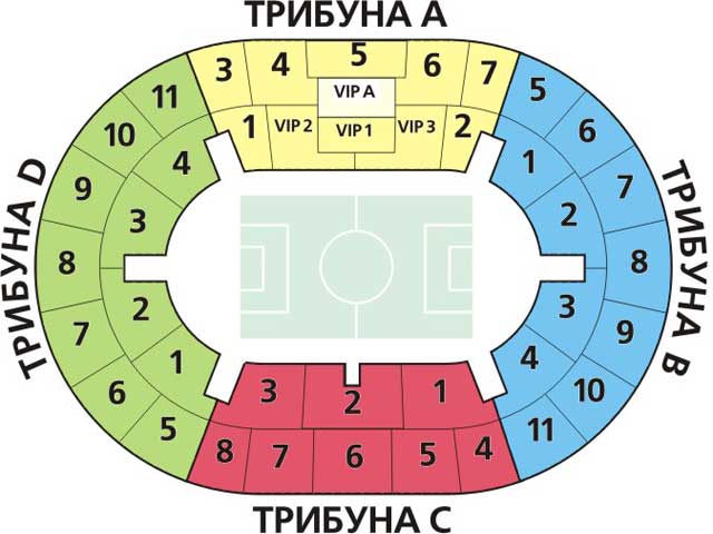 Схема лужников по секторам с местами